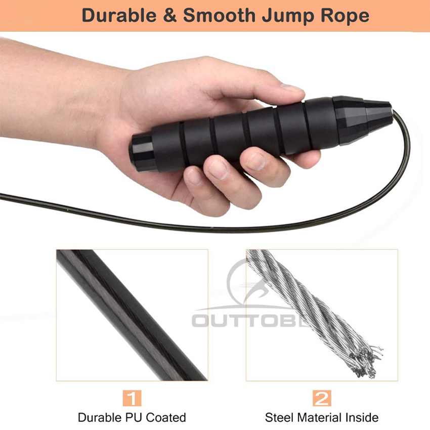 Outtobe Jump Rope Skipping Rope with Ball Bearings Rapid Speed Jump Rope Cable Adjustable Steel Wire with Memory Foam Handles
