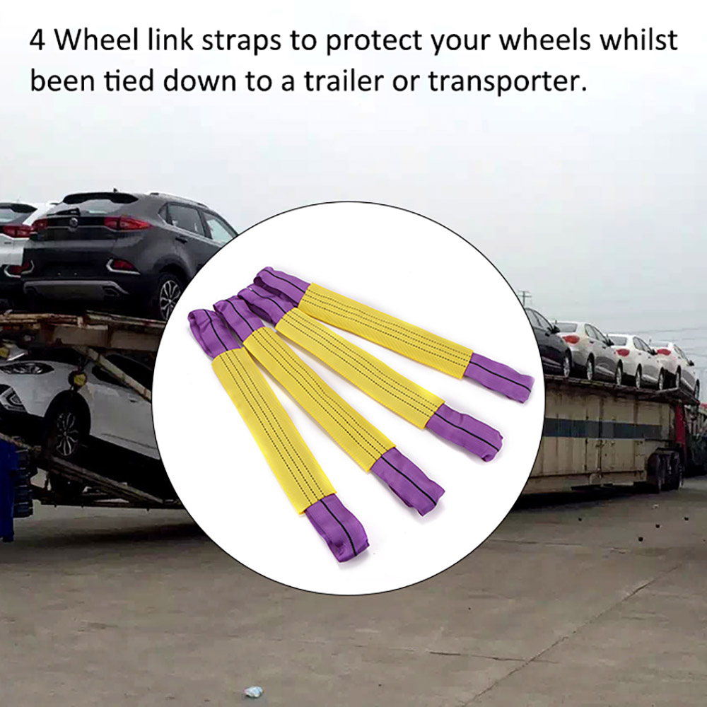 4pcs Recovery Alloy Durable Nylon Wheel Securing Link Straps Trailer Transporter Yellow/Purple Car Accessories
