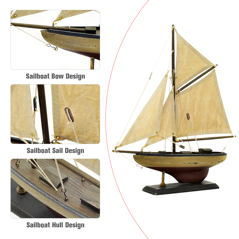 LUCKK Wooden Sailboat Model 33*37*6cm Reef and Sail Sailing Model Ship Gift for Children and Adult