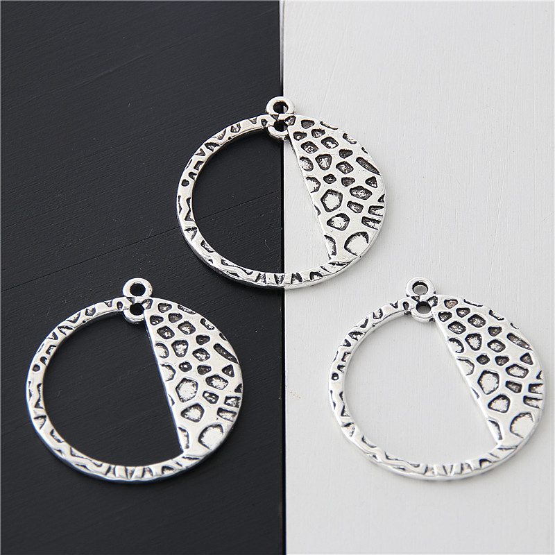 30pcs Silver Color Geometric Round Charms Circle Pendant Women Trendy DIY Necklace Earrings Jewelry Accessories 24x22mm A3064