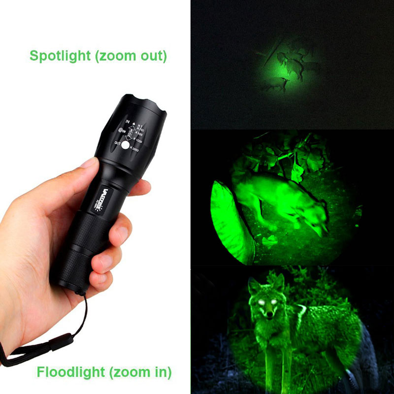 Tactical 5000 Lumens Q5 LED Light Adjustable Focus Flashlight Green/Red Torch +Gun Mount+18650 Battery+Remote Pressure Switch