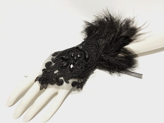 high quality The stage of hyperbole Dance show children wrist jewelry feathers white gloves adult female punk gloves