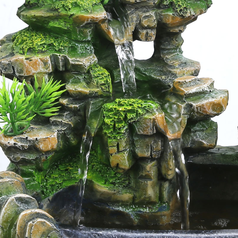 110-240V Creative Home Decoration Resin Rockery Waterscape Feng Shui Water Fountain Air Spray Green Plant Flowerpot Fish Tank