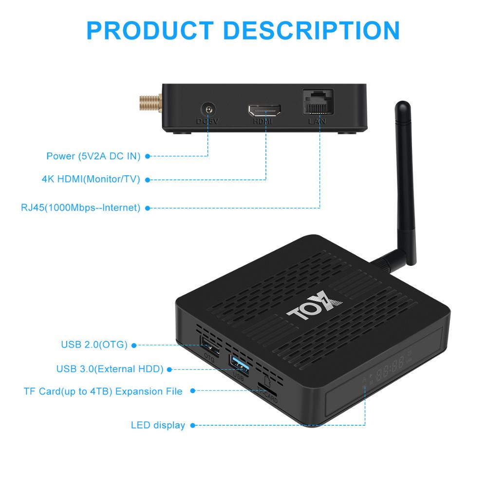 2020 TOX1 Amlogic S905X3 Android 9.0 Smart TV Box 4GB 32GB 2.4G 5G WiFi Bluetooth 1000M 4K Media player