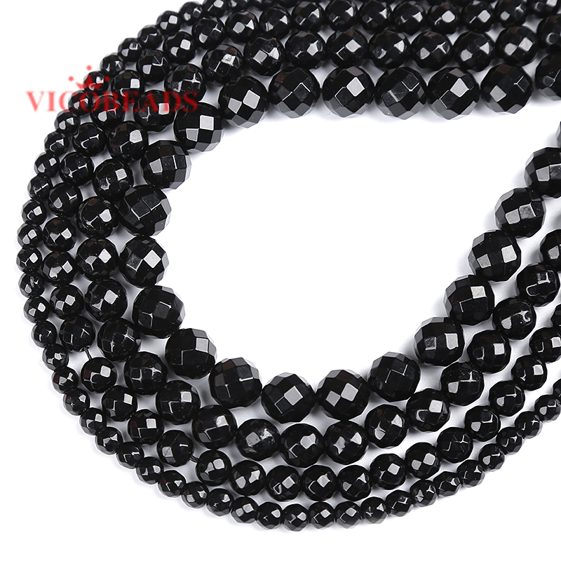 Big Faceted Black Onyx Agat Beads Natural Stone Beads For Jewelry Making Bracelet DIY 4 6 8 10 12 mm Strand Natural 15''