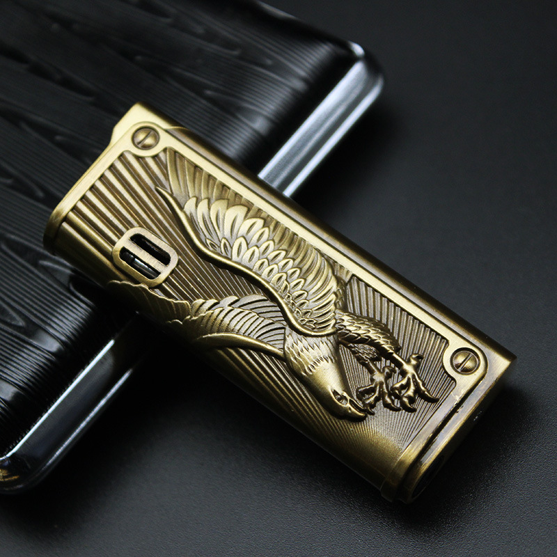 Leather Jet Lighter Gas Torch Turbo Lighter Gun Eagle Emboss Windproof Cigar Pipe Lighter 1300 C Butane No Gas