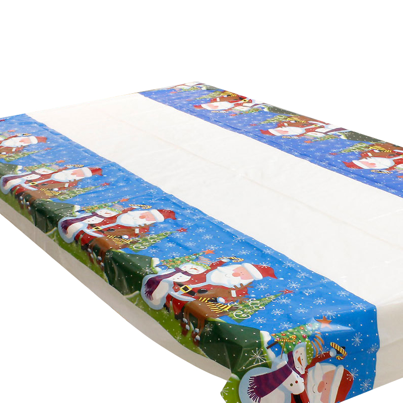 110X180cm Christmas Tablecloth Banquet New Year Party Printing Rectangular PVC Christmas Atmosphere Table Cover Decorations