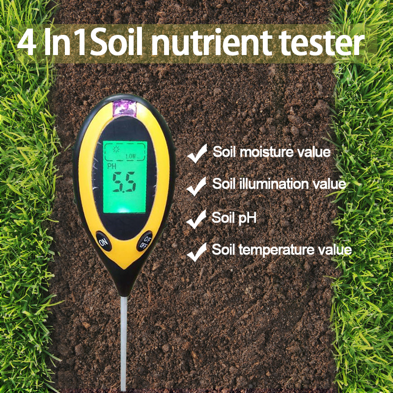 Professional 4 in 1LCD Soil PH Meter Tester PH Moisture meter Temperature Sunlight Intensity measurement Analysis Soil Acidity