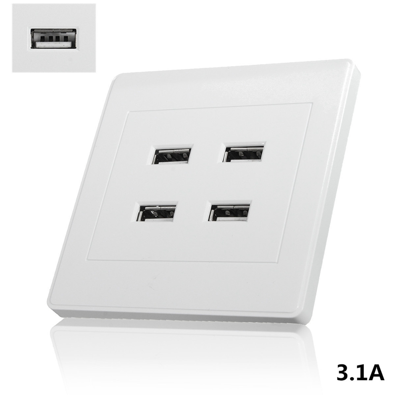 5V 3.1A DC 4 Ports USB Electric Wall Charger Dock Station Socket Power Outlet Panel Plate Switch Power Supply Adapter Plug