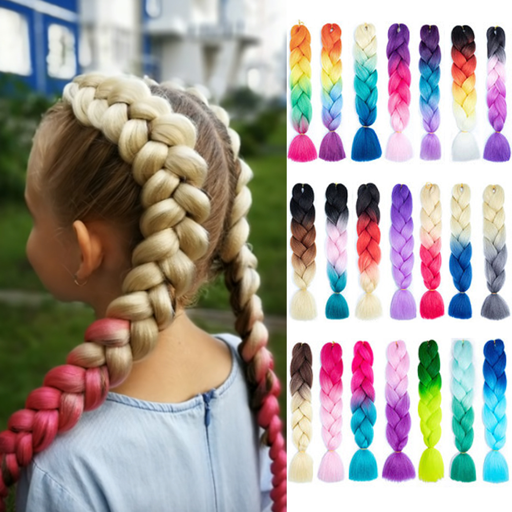 Miss Rola 100G 24Inch Single Ombre Color Glowing For Hair Wholesale Synthetic Hair Extension Twist Jumbo Braiding Hair