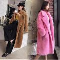 Women 2021 Autumn Winter Fashion Long Solid Color Outwearss Female Warm Fake Cashmere Coats Ladies Loose Faux Fur Jackets Q623