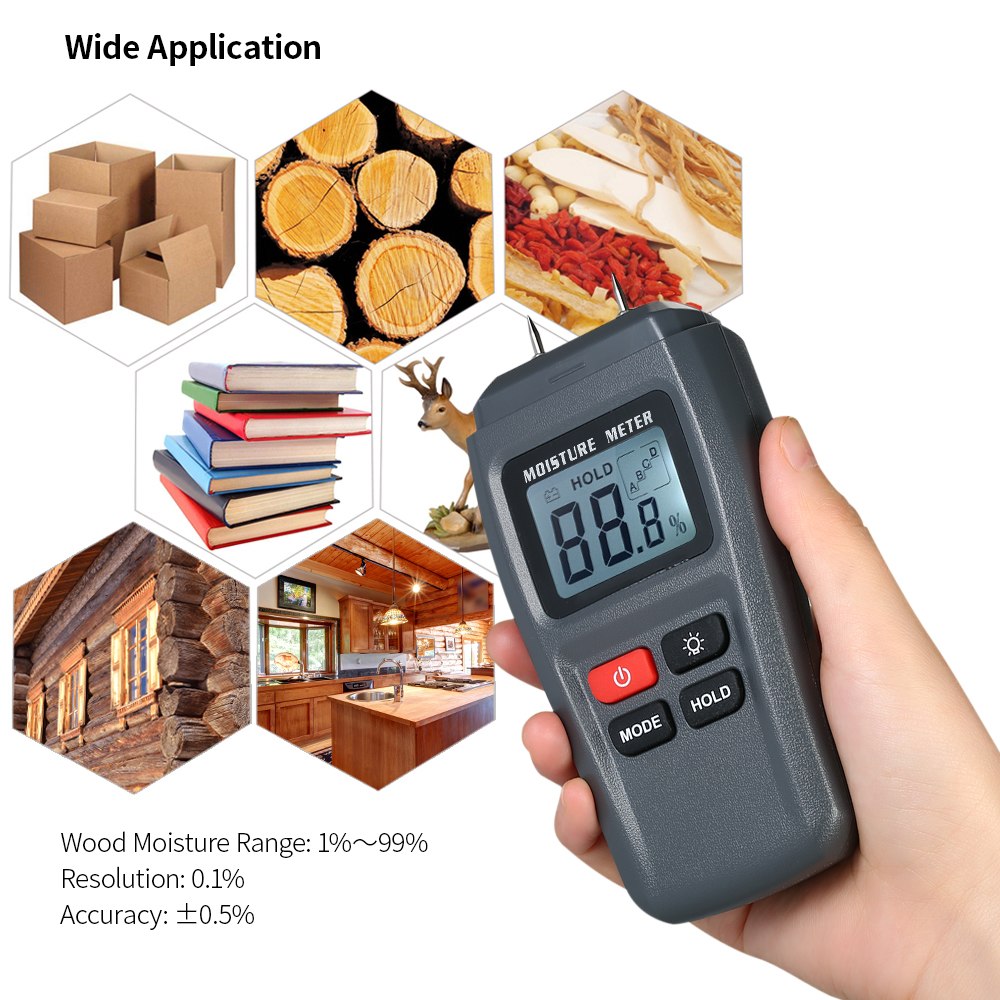 MT15 0-99.9% Digital Wood Moisture Meter Wood Humidity Tester Hygrometer Timber Damp Detector LCD display
