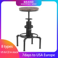 iKayaa Metal Bar Stool Industrial Kitchen Chair Height Adjustable Swivel Pinewood Top Home Dining Chair Pipe Barstool Footrest