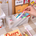 MINKYS Kawaii 4 Gird Desktop Organizer Pen Holder Free Sticker Desk Makeups Pencil Storage Stand Box School Office Stationery