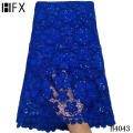 HFX Royal Blue African Guipure Lace Fabric 2020 High Quality Nigerian Cord Lace Fabric Sequin Embroidery Lace Fabric Party F4043