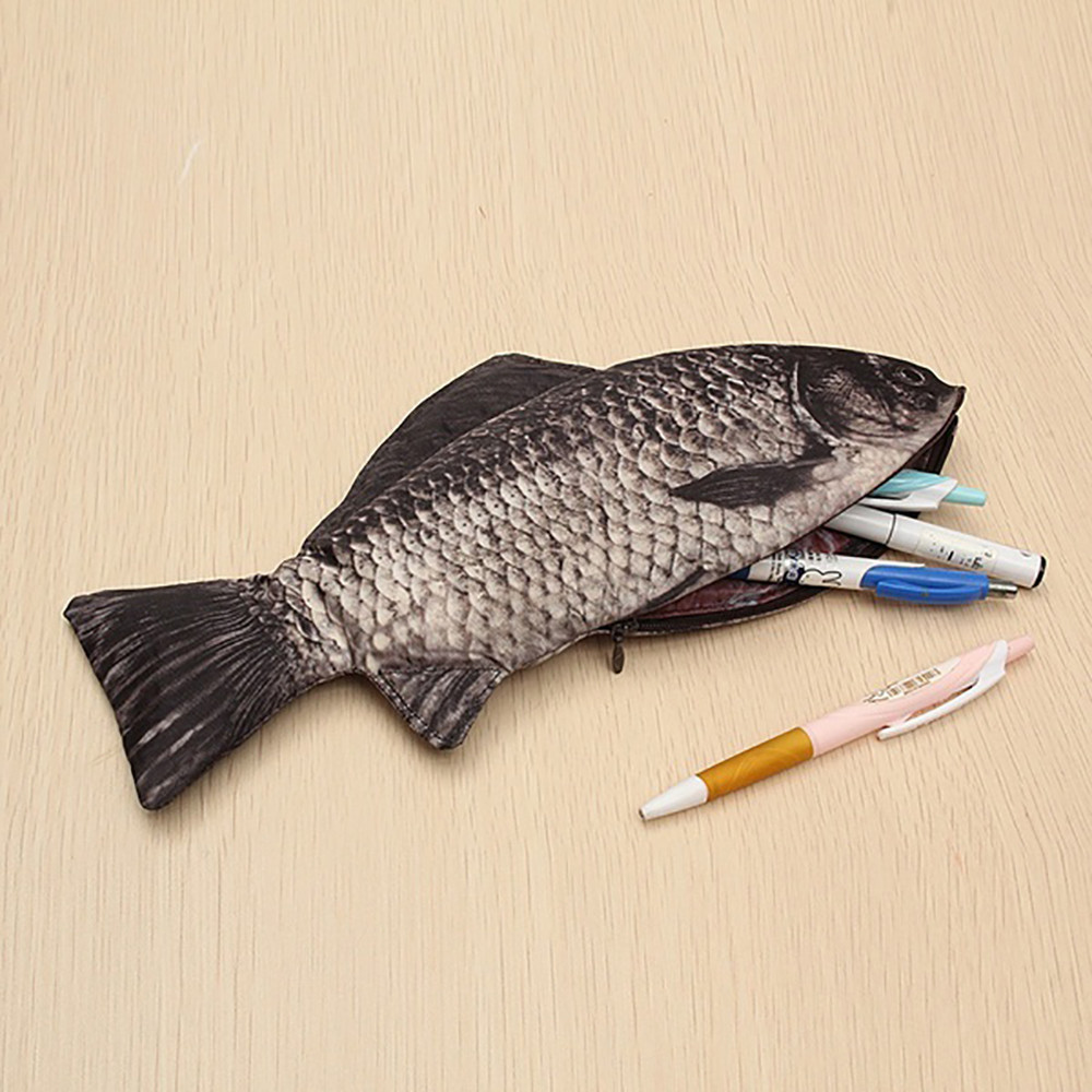 Fish Shape Pen Bag Carp Storage With Zipper School Office Pencil Stationery Organizer Case Home Makeup Brush Cosmetic Pouch