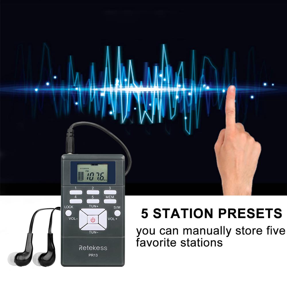 RETEKESS PR13 Radio Receiver FM Stereo Portable Radio DSP Mini Digital Clock Receiver For For Church Meeting Museum Tour Guiding