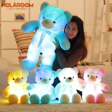 New Creative Light Up LED Teddy Bear Stuffed Animals Plush Cushion Toy Cartoon Colorful Glowing Christmas Gift for Kids Pillow