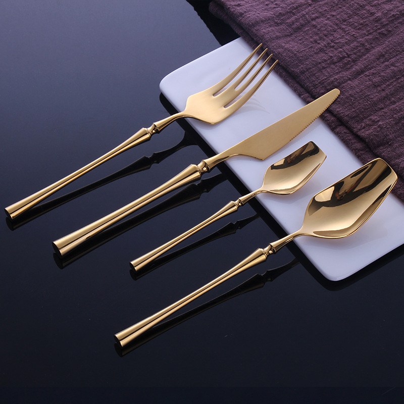 4Pcs/set Black Gold Cutlery Set 18/10 Stainless Steel Dinnerware Set Dinner Knife Fork Spoon Silverware Tableware Dropshipping