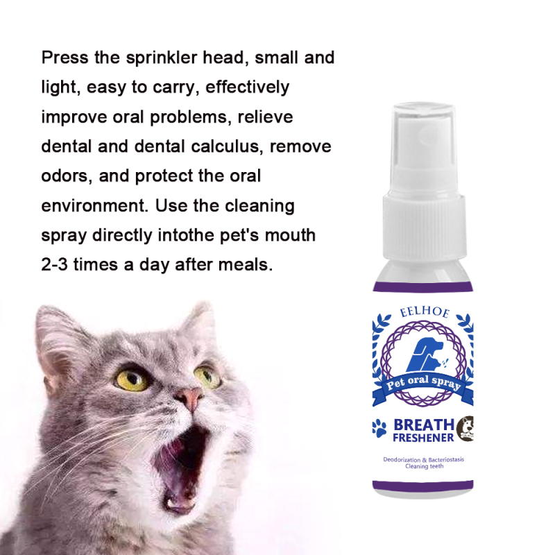1pc 30ML Pet Mouth Freshener Antibacterial Oral Spray Treatment Fresh Breath For Dog Cat Healthy Dental Care Fresh Pet Supplies