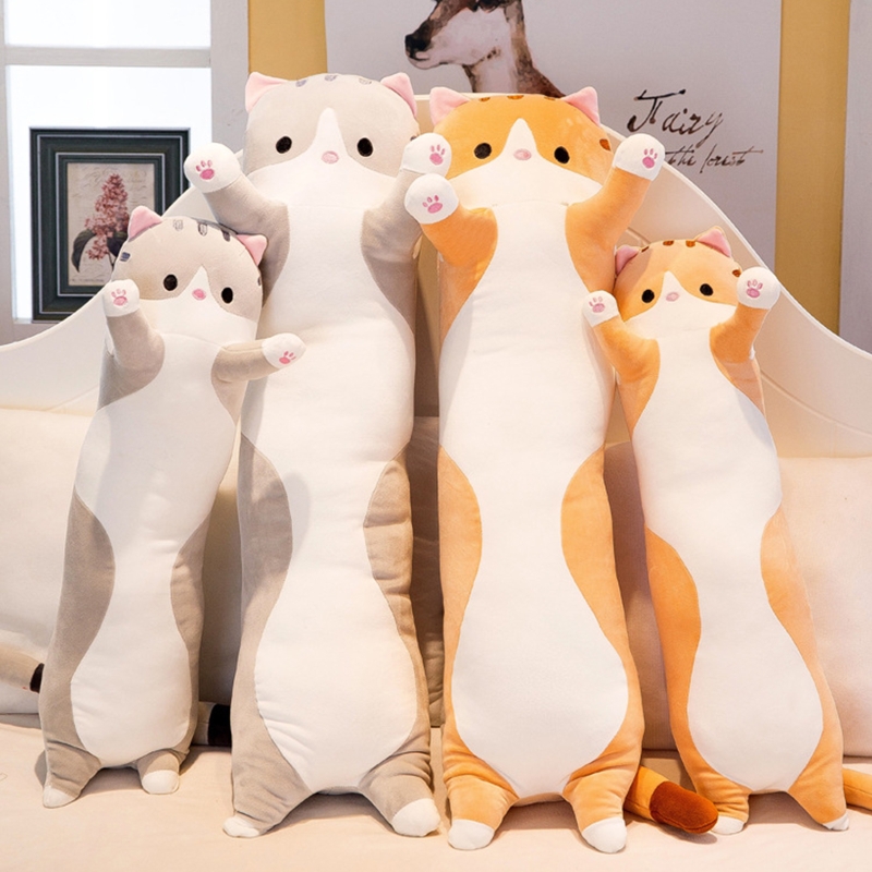 50/70/90cm Long Strip Cute Cat Plush Doll Stuffed Animal Soft Cuddly Toy Sofa Bed Sleeping Pillow Bedroom Decor Dolls