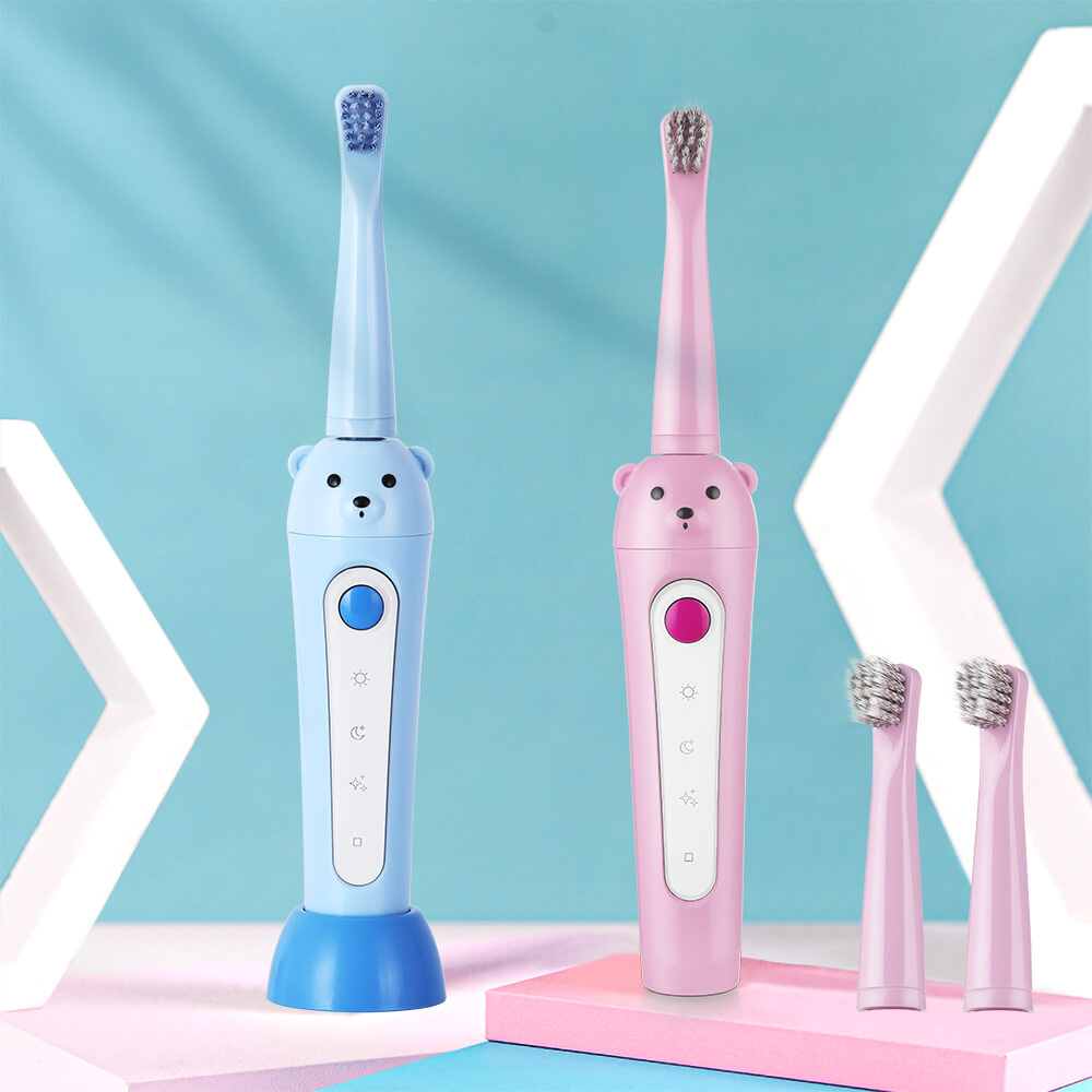 Children Sonic Electric Toothbrush USB Rechargeable Cartoon Pattern 3 Modes Teeth Tooth Brush for Kids with 3 Replacement Heads