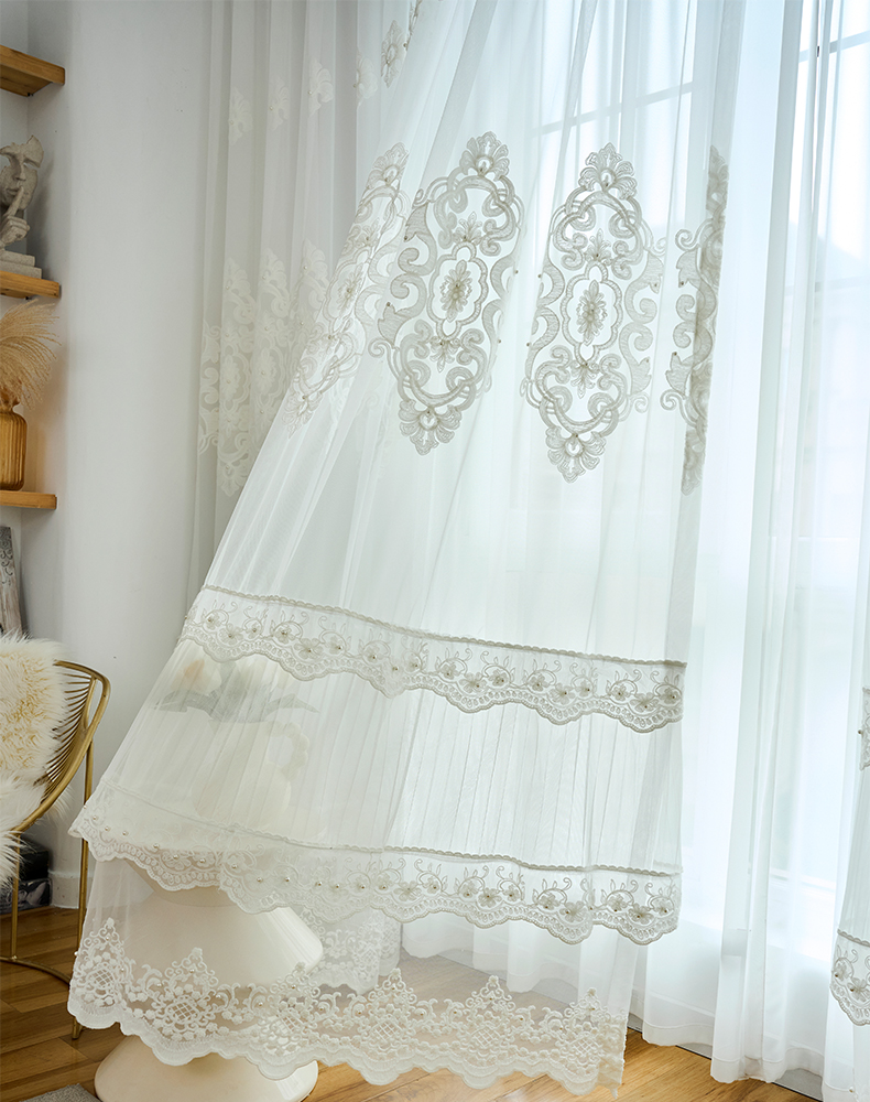 Transparent Embroidery Beaded Shade Curtain Sheer