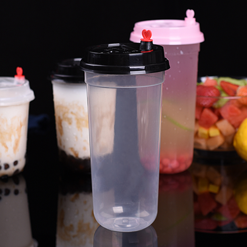 50pcs High quality 90 caliber U shape transparent disposable pearl milk tea cold hot drink plastic cup takeaway package with lid