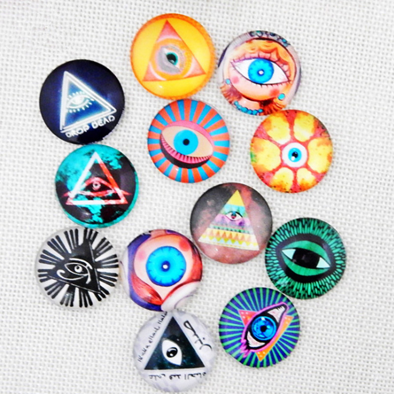 Handcrafts Tiles Horrific Eyes Pattern Round Flatback Glass Mosaic Dome Cabochons Gems for Jewelry Making Handcrafts Vase Filler