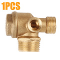 1pcs 3 Port Brass Male Threaded Check Valve Central Pneumatic 40400 Air Compressor Connector Tool Gold Tone Durable