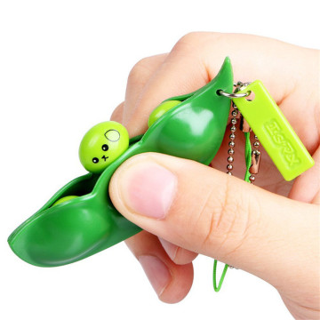 1pc Squishy Infinite Squeeze Edamame Bean Pea Expression Chain Key Pendant Ornament Stress Relieve Decompression Toys