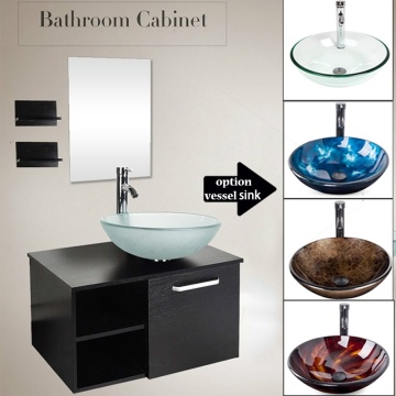 28'' Bathroom Vanity Wall Mount Cabinet Floating Vessel Sink Faucet Mirror Combo US