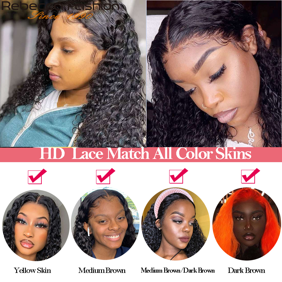 Rebecca Deep Wave 360 Lace Frontal Wig Deep Curly Lace Front Human Hair Wigs Pre Plucked Brazilian Human Hair Lace Wigs 30 Inch