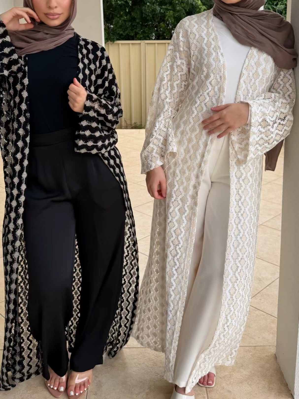 Crochet Lace Openwork Long Abaya Cardigan