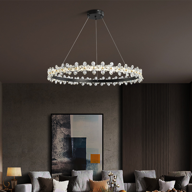 Gold/Black Ring LED Crystal Chandelier Surface Gloss For Living Room Bedroom Kitchen Villa Indoor Home Decorative Lighting Lamps