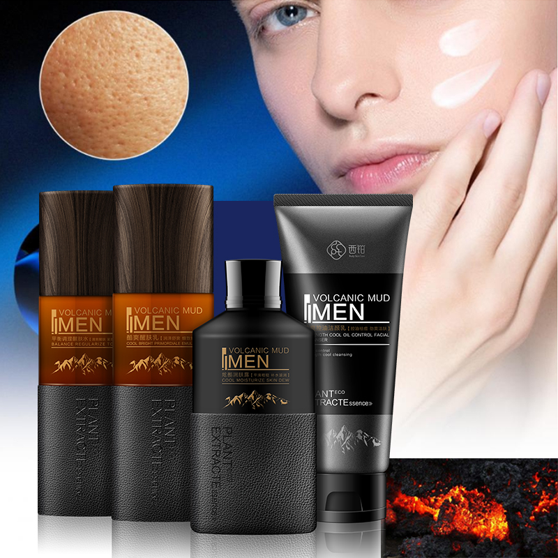 4PCS/SET Men Brightening Skin Care Set Cleanser & Toner & Lotion&Cream Oil Control Refreshing Moisturizing Hydrating Facial care