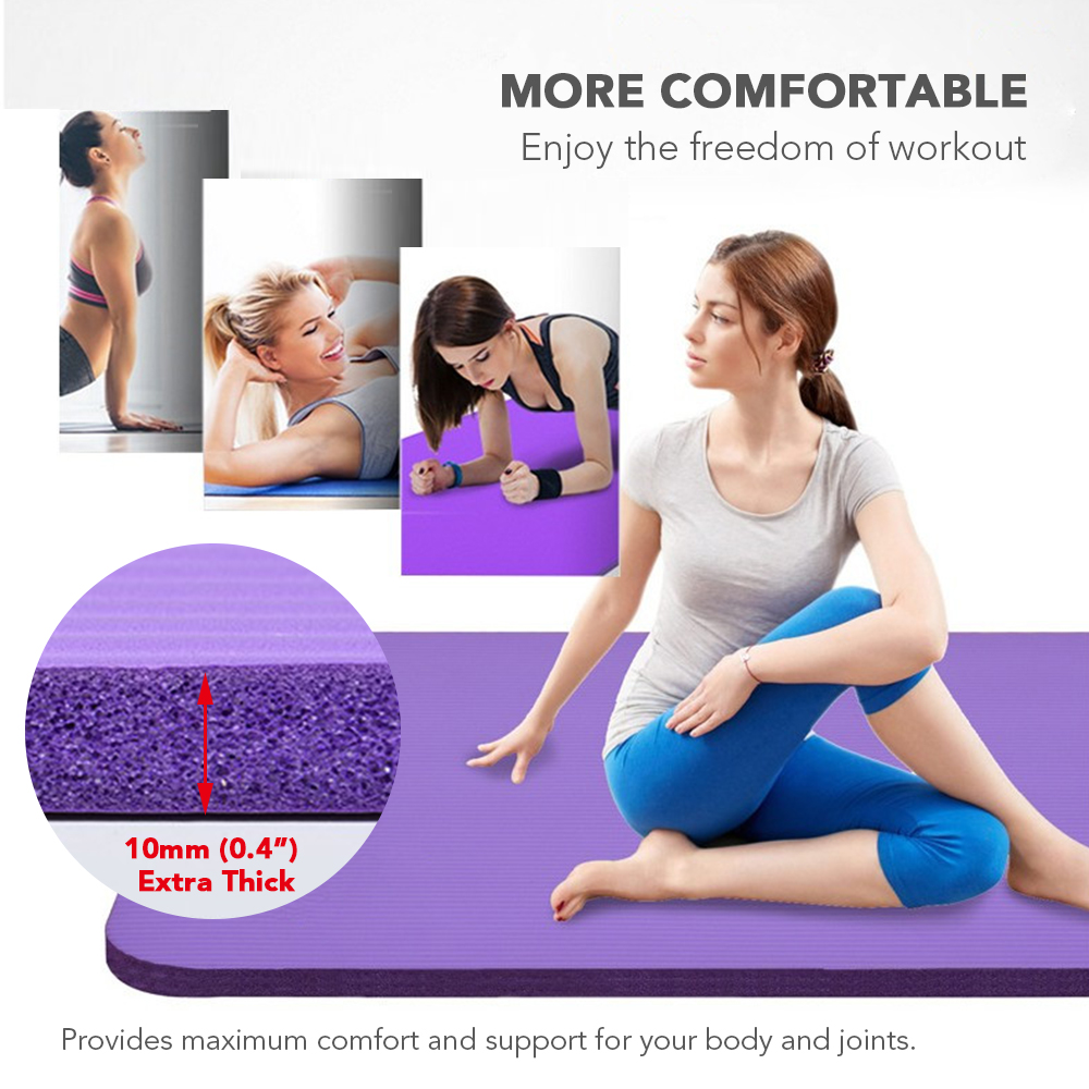 10mm Thick Yoga Mat Cushion Pad Non-Slip Exercise Mat Pad with Carrying Strap and Mesh Bag for Home Gym Fitness Workout Pilates