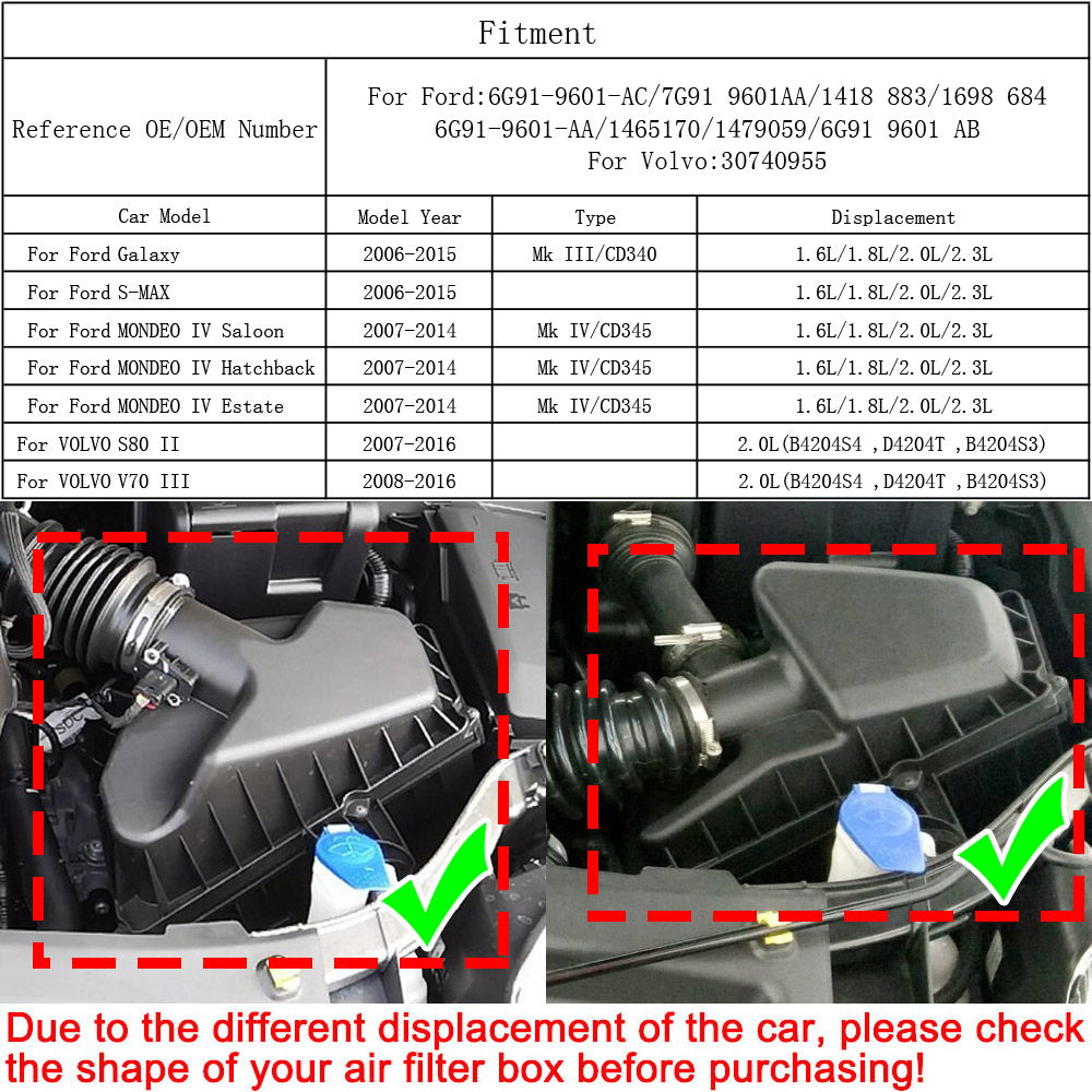 Air Filter For Ford For Mondeo 4 Mk4 IV CD345 2007 2008 2009 2010 2011 2012 2013 2014 1.6L 1.8L 2.0L 2.3L 6G919601AB Accessories