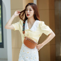 Trendy fanny pack pure color embroidered pu leather practical crossbody bag mobile phone waist belt bag women
