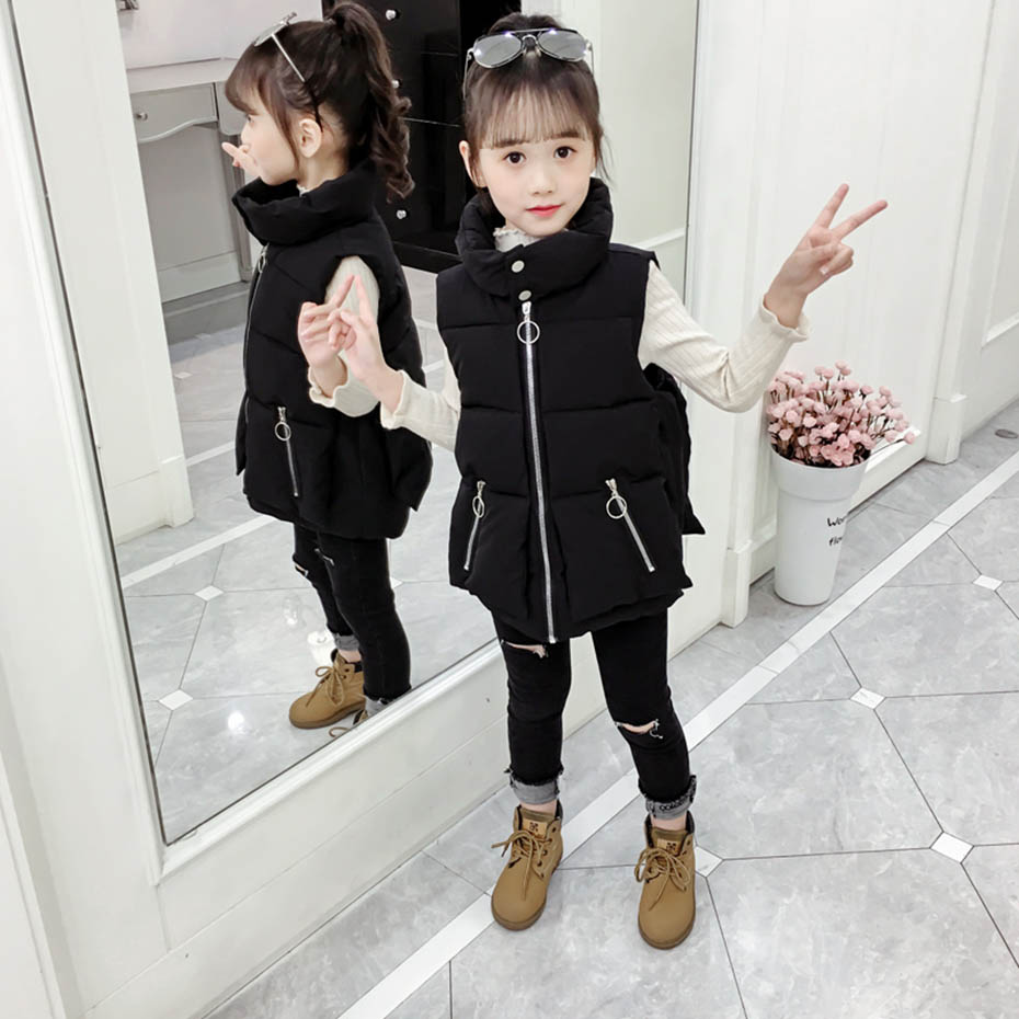 Autumn Winter Kids Gilrs Sleeveless Jacket Hooded Warm Long Children Girl Vest 3-14 Years Teenage Girls Waistcoat