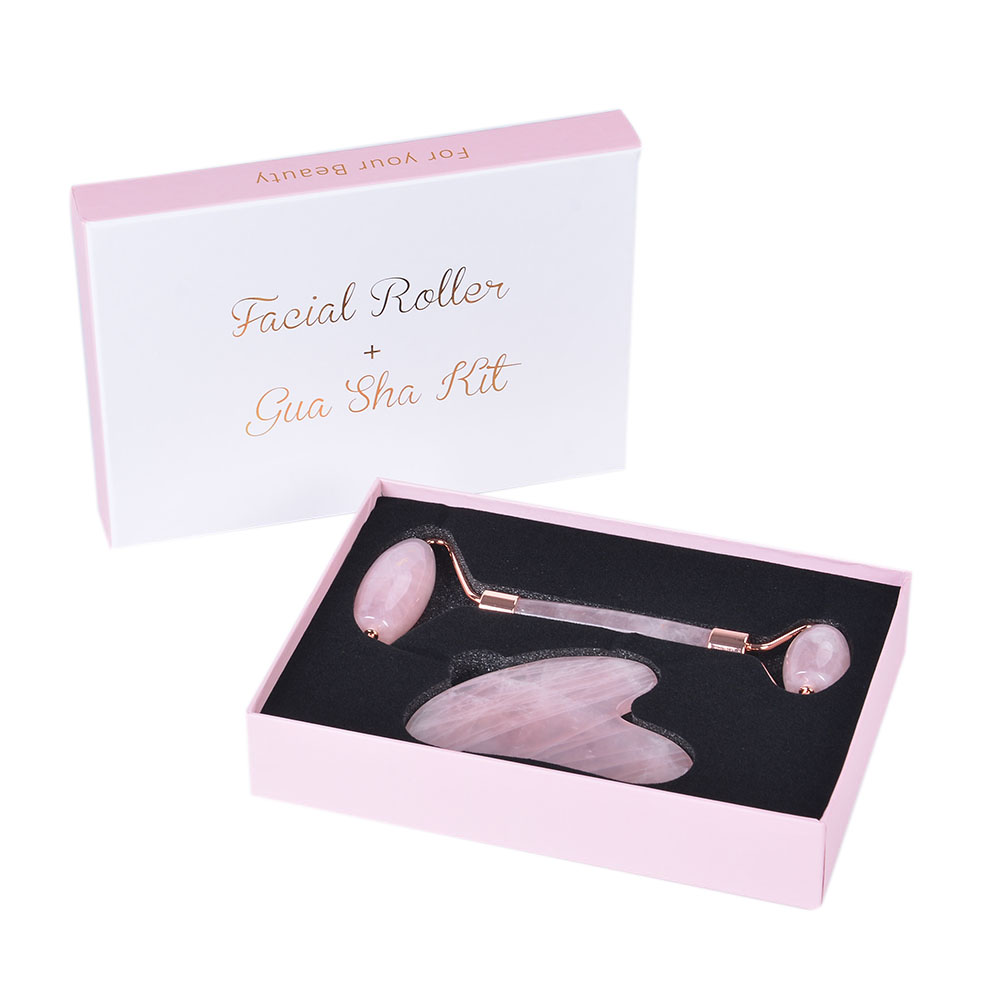 Face Massager Lifting Tool Rose Quartz Natural Jade Roller Slimming Facial Massage Roller Stone Skin Massage Beauty Care Set