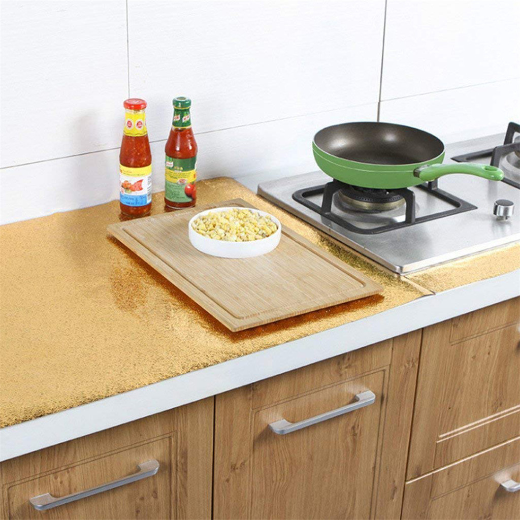 Kitchen Oil Proof Waterproof Sticker Aluminum Foil Kitchen Stove Cabinet Stickers Self Adhesive Wallpapers DIY Wall Stickers CD
