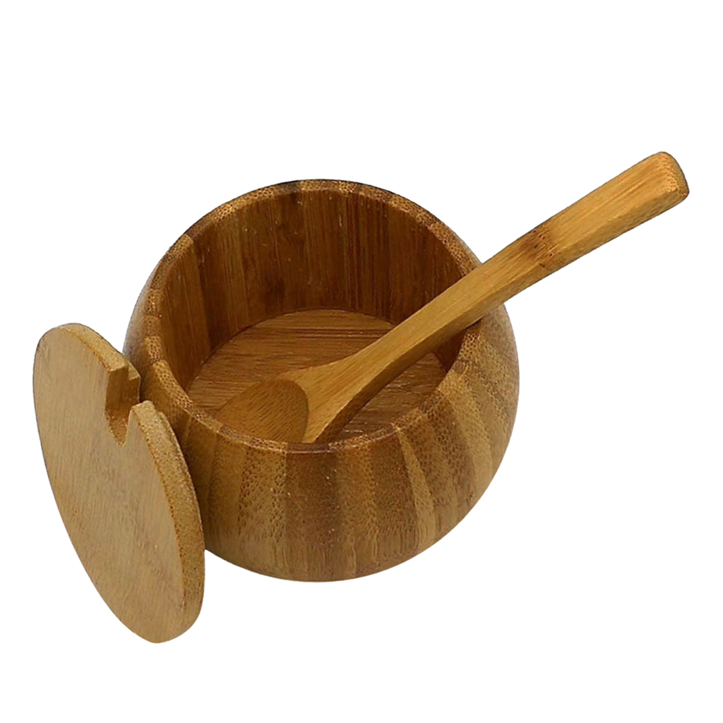 Bamboo Wooden Spice Jar Sugar Bowl Coffee Condiment Storage Box with Spoon