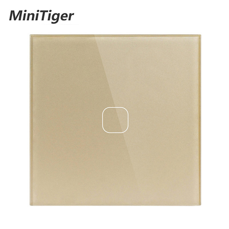 MiniTiger EU/UK Standard,1 Gang 1 Way Wall Touch Switch, White Crystal Glass Switch Panel, 220-250V, Only Touch Function