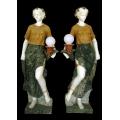 Mixed Color Stone Standing Welcome Lady Lamp Sculpture