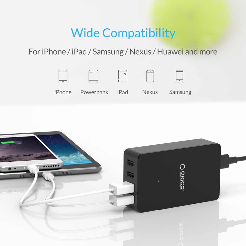 ORICO 4 Port Desktop Charger Adapter 5V 2.4A 15W Quick Charging USB Travel Charger for iPhone Samsung Xiaomi Huawei