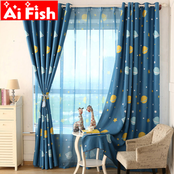 Children's Room Cartoon Space Planets Full of Blackout Cloth curtains for Children Bedroom Finished Custom Sheer Set AP355-15