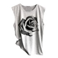 Women Tank Top Summer Sleeveless O-Neck Rose Printed Casual Loose Vest Comfortable Top Debardeur Femme #T20