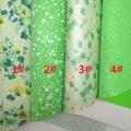 Green Glitter Leather, Flowers Candy Printed Synthetic Leather Fabric Sheets For Bow A4 21x29CM Twinkling Ming KM062