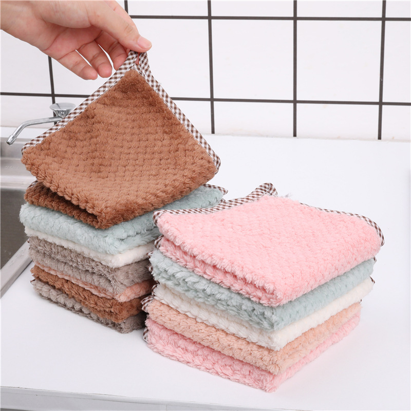 5PCS Pineapple Double-Sided Absorbent Rag Thick Towel Small Square Towel Lint-Free Hanging Towel Kitchen Dish Cloth